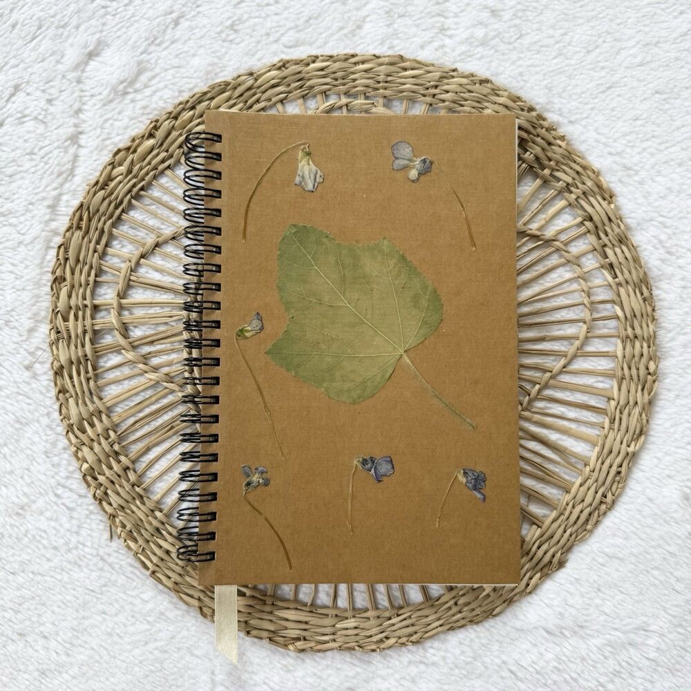 Handmade Dried Leaf Notebook With Bookmark A5 Unlined 60 Sheets 120 Pages